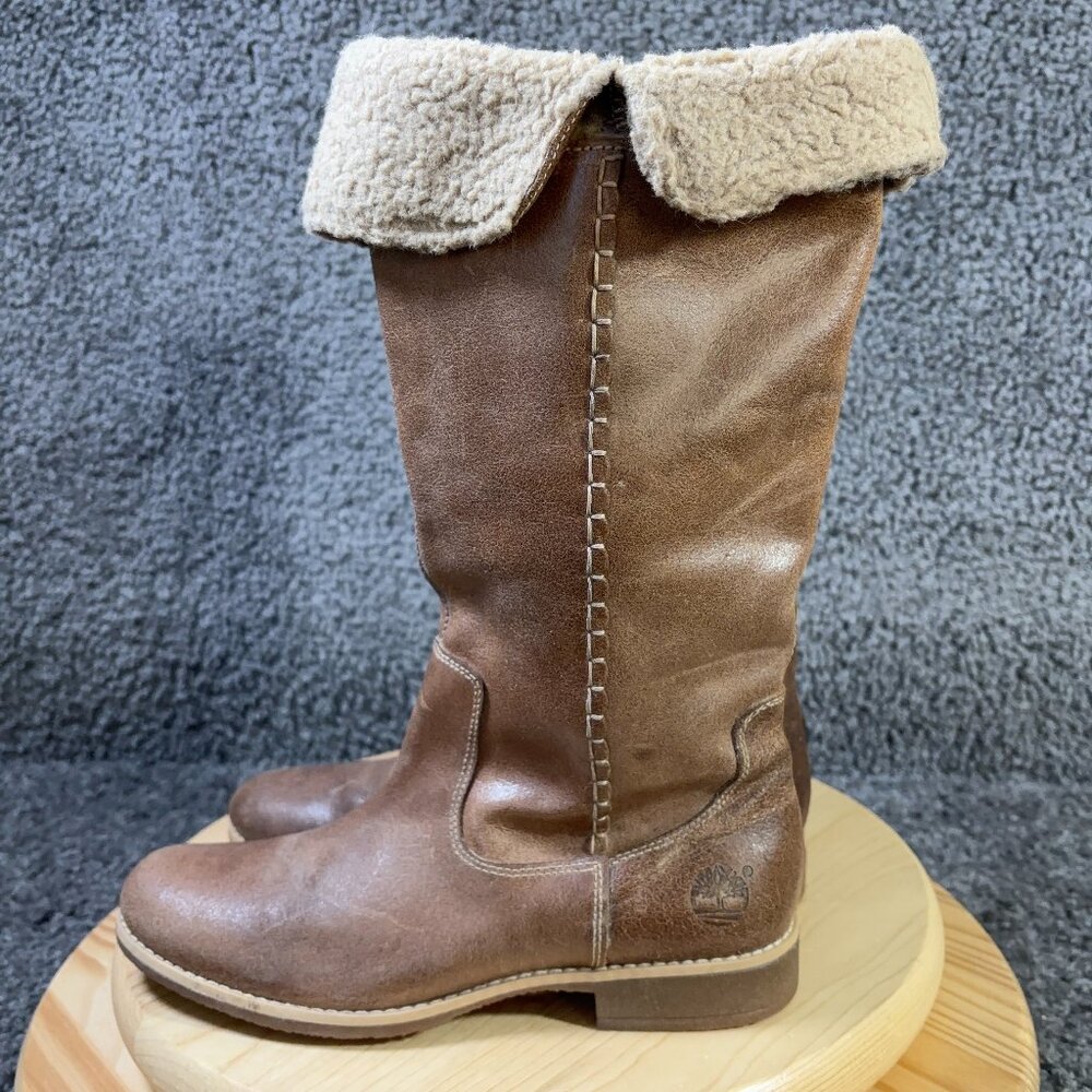 Timberland Shoreham Earthkeepers Shearling Fold-Down Boots Womens Sz 8.5 Leather